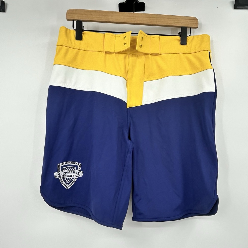 Alphalete Competition Board Shorts Men's 32 Blue Yellow White Swim Trunks
